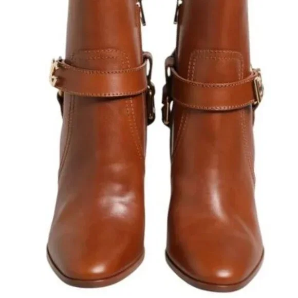 DG BROWN LEATHER BUCKLE ANKLE BOOTS - Picture 2 of 5